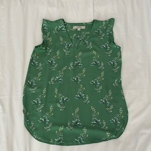 Women’s LOFT floral print green sleeveless blouse